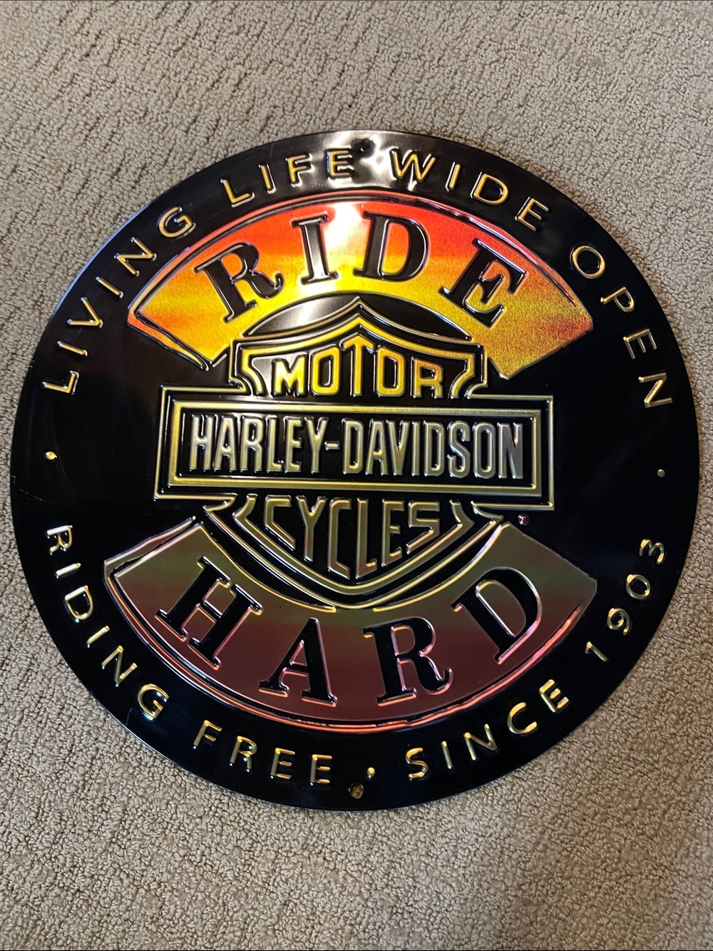 Harley-Davidson Black Metal Sign with Orange-Yellow Gradient